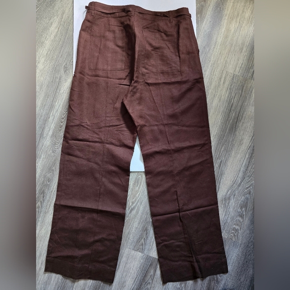 Women's Loft Linen Pants Chocolate Brown Long Wide Legs Size 12 - Picture 2 of 5